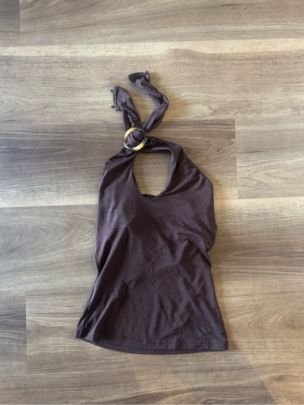 Princess Polly Chocolate Brown Halter Top with Ring Accent